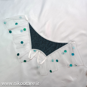 شورت زنانه دامندار توری آبی پولک دار