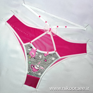 شورت اسلیپ زنانه صورتی توری پولک دار