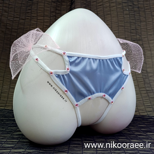 شورت زنانه فاق باز فانتزی آبی ساتن پولک دار