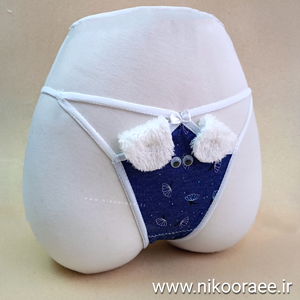 شورت زنانه عروسکی چشم گوش دار آبی بندی